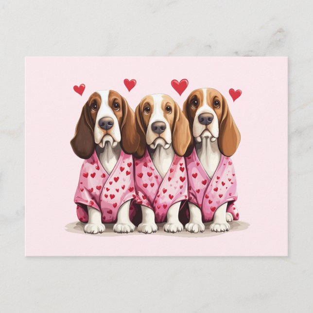 Cartes Pour Fêtes Annuelles Valentines Day Basset Hound Dogs (Devant)