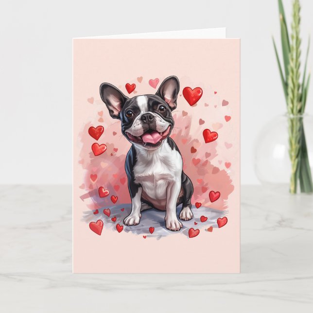 Cartes Pour Fêtes Annuelles Valentines Day Boston Terrier Dog (Devant)