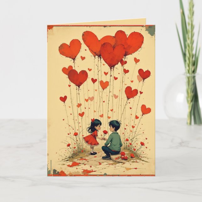 Cartes Pour Fêtes Annuelles Valentine's Day Card for Kids with Hearts (Devant)