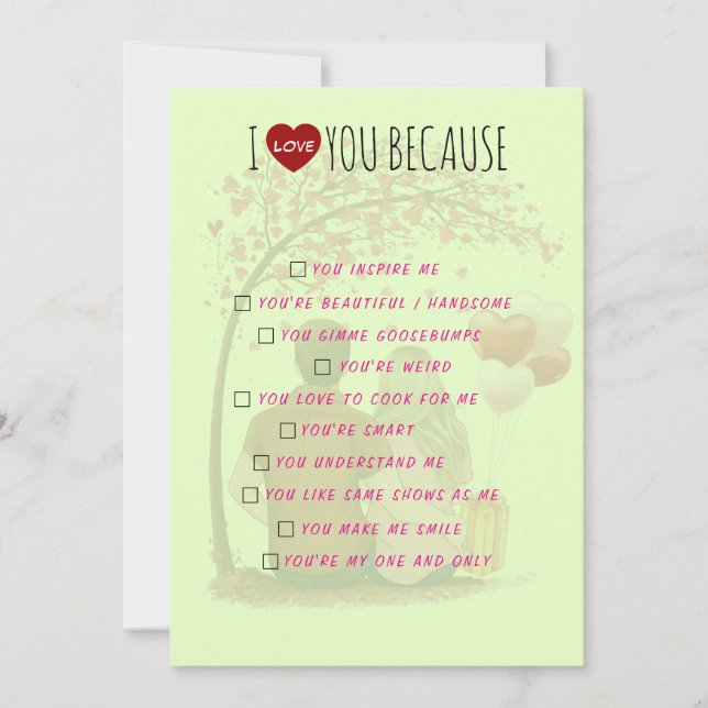 Cartes Pour Fêtes Annuelles Valentine's Day Card - I Love You Because (Devant)
