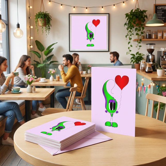 Cartes Pour Fêtes Annuelles Valentine's Day Cartoon Character (Whoa! Check out this very cool cartoon heart and Valentine's Day greeting card!)