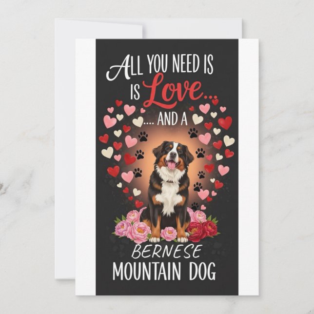 Cartes Pour Fêtes Annuelles Valentine's Day cute bernese mountain dog Photo   (Devant)
