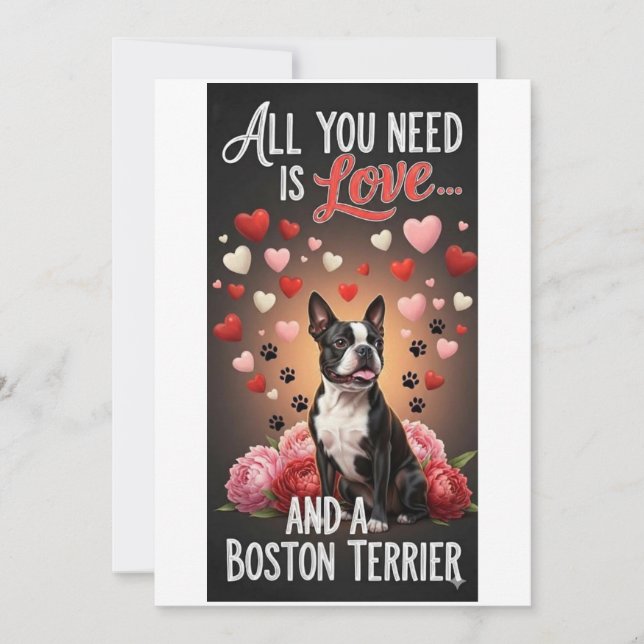 Cartes Pour Fêtes Annuelles Valentine's Day cute boston terrier dog Photo   (Devant)