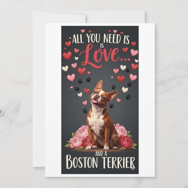 Cartes Pour Fêtes Annuelles Valentine's Day cute boston terrier dog Photo   (Devant)