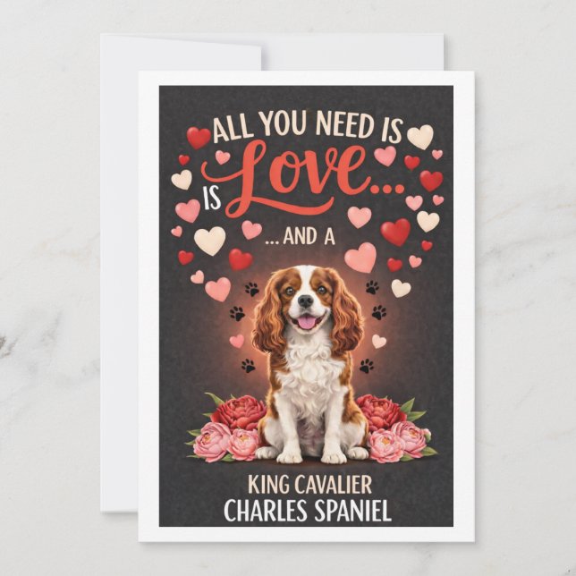Cartes Pour Fêtes Annuelles Valentine's Day cute king cavalier charles spaniel (Devant)