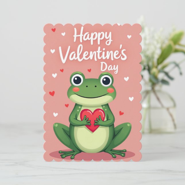Cartes Pour Fêtes Annuelles Valentines Day Frog Flat Greeting Card (Debout devant)