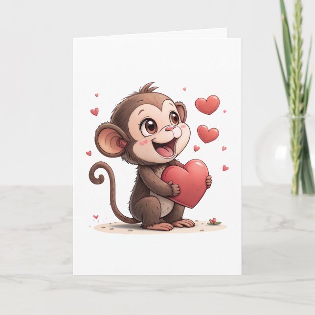 Cartes Pour Fêtes Annuelles Valentine's Day Greeting Card Monkey Red Hearts  (Devant)