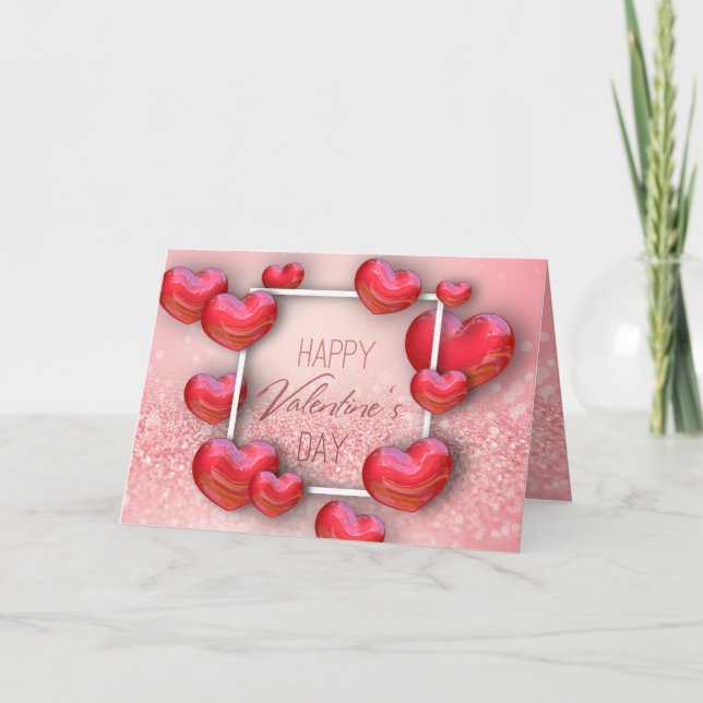 Cartes Pour Fêtes Annuelles Valentine's Day Red Hearts Parties scintillant Car (Devant)
