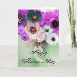 CARTES POUR FÊTES ANNUELLES VALENTINE'S DAY ROSE PURPLE ROSES, FLEURS D'ANEMON