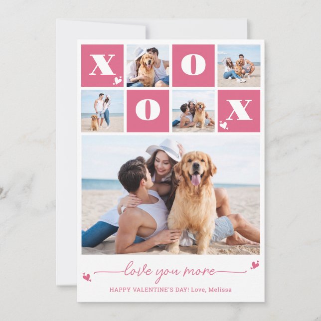 Cartes Pour Fêtes Annuelles Valentines Day XOXO Modern Pink 5 Photo Collage (Devant)