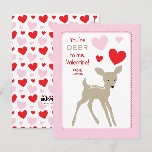 Cartes Pour Fêtes Annuelles Valentines de classe Cerfs (Devant / Derrière)