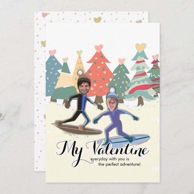 Cartes Pour Fêtes Annuelles Valentines de snowboard (Devant / Derrière)