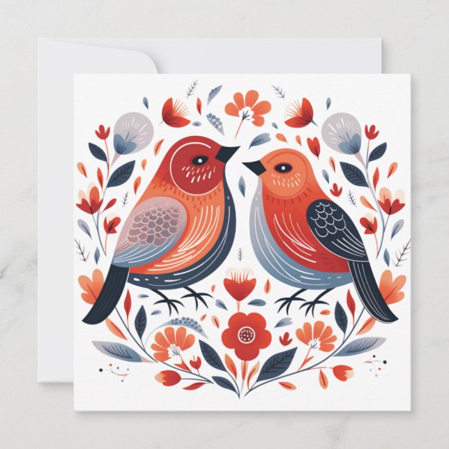 Cartes Pour Fêtes Annuelles Valentines des Inséparables scandinaves (Devant)