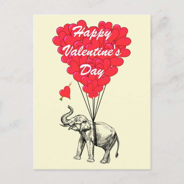 Cartes Pour Fêtes Annuelles Valentines drôles de coeur d'éléphant et d'amour (Devant)