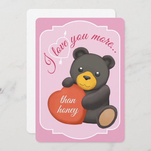 Cartes Pour Fêtes Annuelles Valentines Flat Card Cute Black Bear (Devant / Derrière)