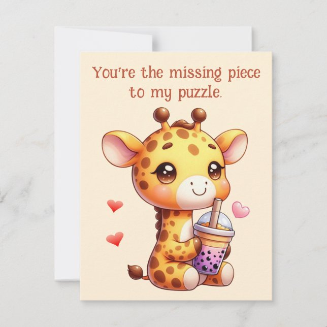 Cartes Pour Fêtes Annuelles Valentines Jour Cute Giraffe Love Boba (Devant)