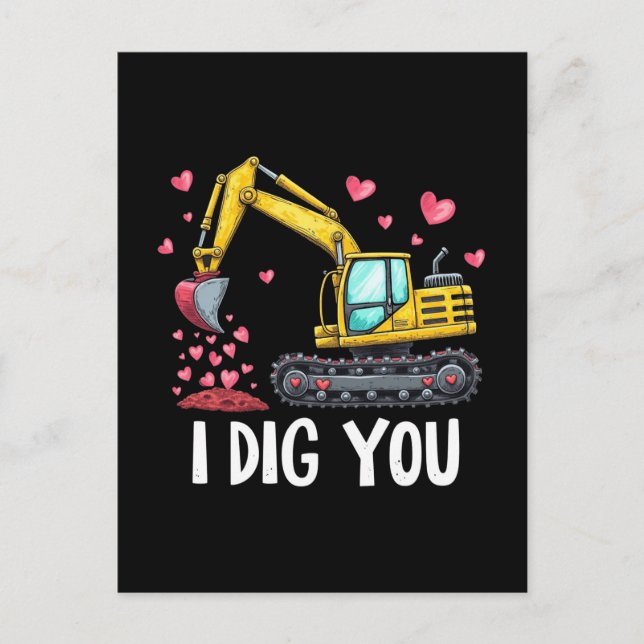 Cartes Pour Fêtes Annuelles Valentines Jour Excavateur Vous Creg Camion (Devant)