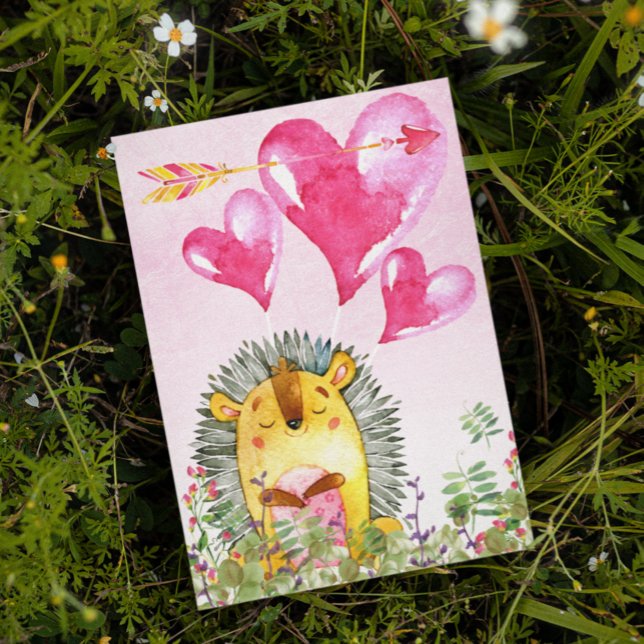 Cartes Pour Fêtes Annuelles Valentines Jour Mignonne Aquarelle Hérisson (Créateur téléchargé)
