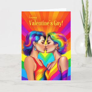 Cartes Pour Fêtes Annuelles Valentine's Lesbian Couple Rainbow Pop Art