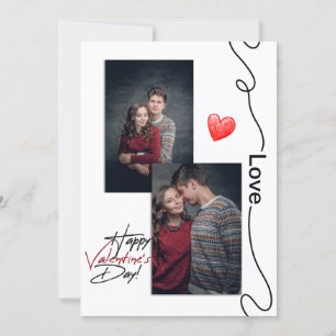 Cartes Pour Fêtes Annuelles Valentines minimalistes Jour Couple 2 Coeurs photo