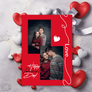 Cartes Pour Fêtes Annuelles Valentines minimalistes Jour Couple 2 Photo Rouge