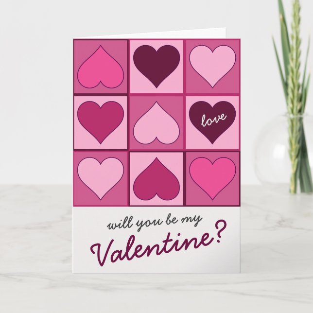 Cartes Pour Fêtes Annuelles Valentines Pink Graphic Hearts vers le haut n'impo (Devant)