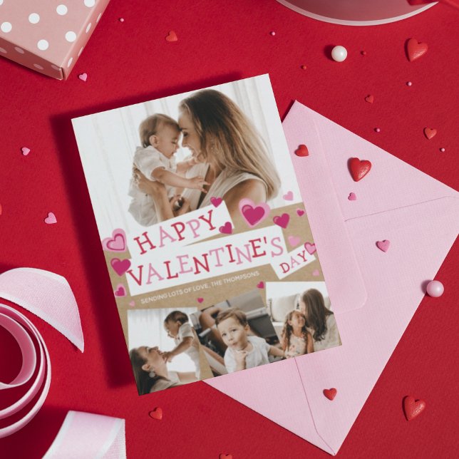 Cartes Pour Fêtes Annuelles Valentines rustiques Photo Collage Coeurs Papier a (Créateur téléchargé)