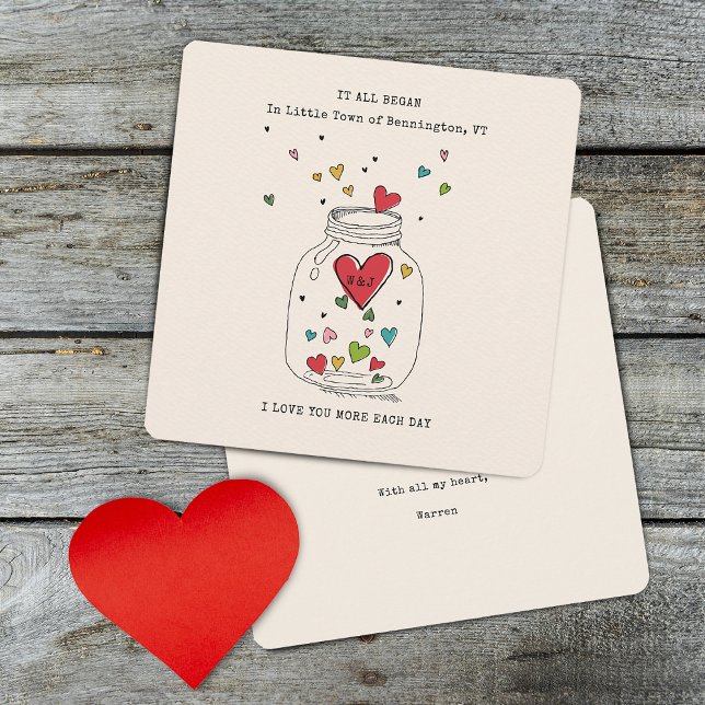 Cartes Pour Fêtes Annuelles Valentines Tout A Commencé Coeur En Jar Monogramme (Valentines It All Began Heart In Jar Monogram Holiday Card)