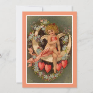 Cartes Pour Fêtes Annuelles Valentines vintages Cherub Sur Lune