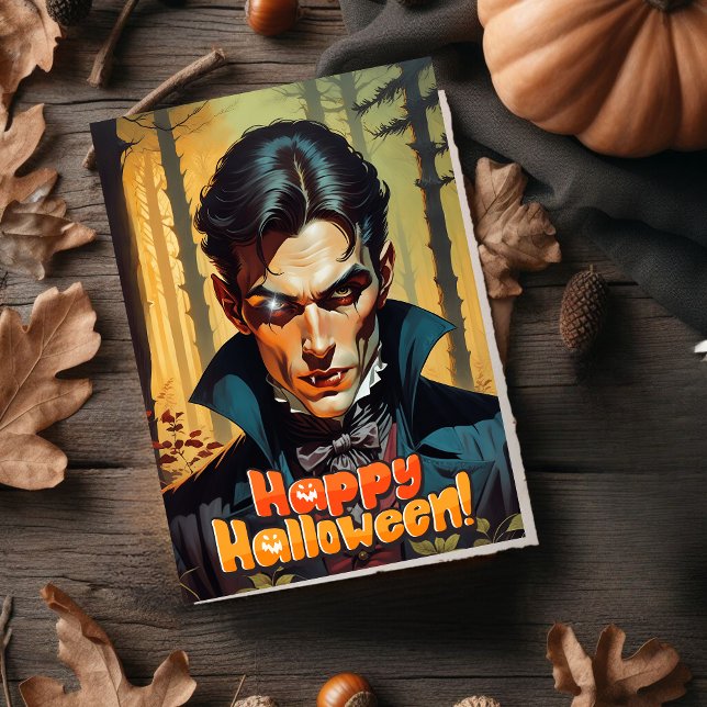 Cartes Pour Fêtes Annuelles Vampire dans la forêt nocturne Halloween  (Scary Spooky Vampire in the Night Forest Halloween)