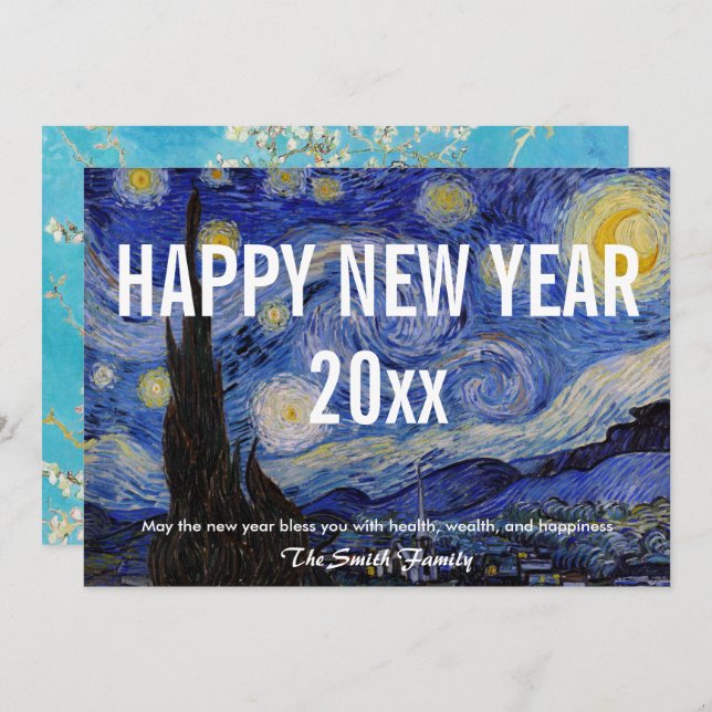 Cartes Pour Fêtes Annuelles Van Gogh - Bonne année avec la nuit étoilée (Devant / Derrière)