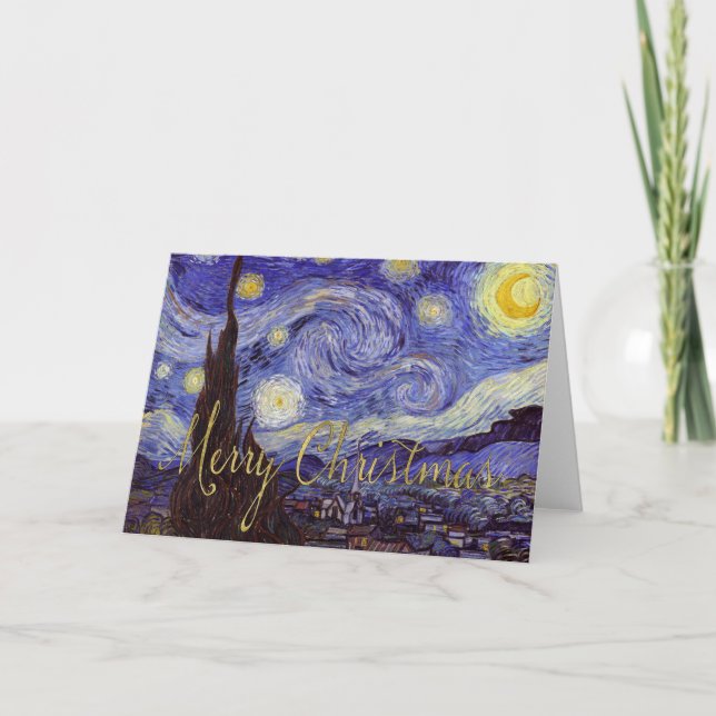 Cartes Pour Fêtes Annuelles Van Gogh Starry Nuit Joyeux Noël Gold Art (Devant)