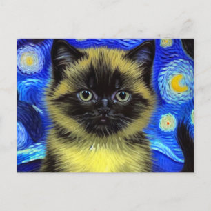 Cartes Pour Fêtes Annuelles Van Gogh Starry Nuit Siamese Cat