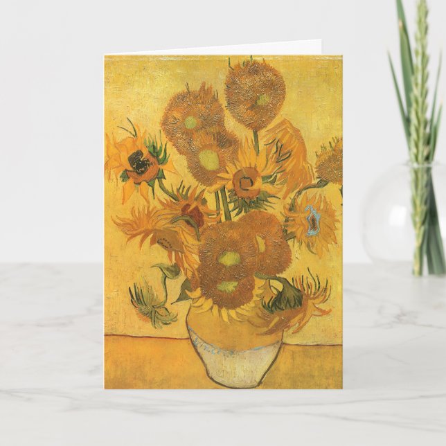 Cartes Pour Fêtes Annuelles Vase avec 15 tournesols par Vincent van Gogh (Devant)