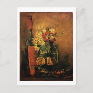 Cartes Pour Fêtes Annuelles Vase avec oeillets et Roses et une bouteille