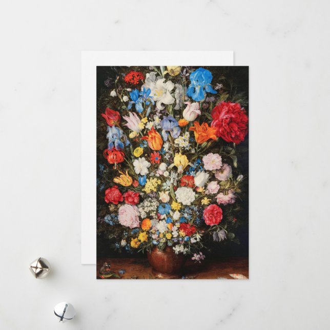 Cartes Pour Fêtes Annuelles Vase de fleurs avec bijoux, pièces et coquilles, 1 (Devant/Arrière en situation)