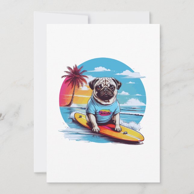 Cartes Pour Fêtes Annuelles Vector dog surf dans les vagues (Devant)