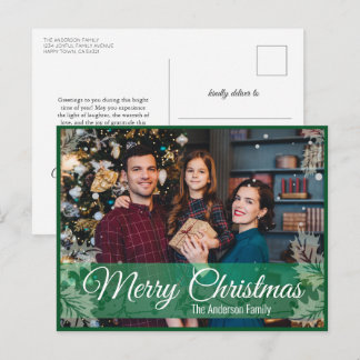 Cartes Pour Fêtes Annuelles Végétal Noël Holly Feuilles Cadre Vert Photo