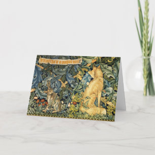 CARTES POUR FÊTES ANNUELLES VÉGÉTATION,ANIMAUX DE LA FORÊT,RENARD ET LIÈVRE,FL