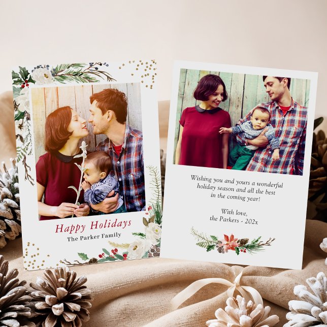 Cartes Pour Fêtes Annuelles Végétation botanique d'hiver Noël floral ivoire (Créateur téléchargé)