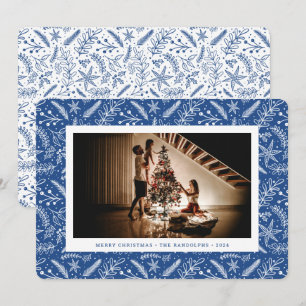 Cartes Pour Fêtes Annuelles Végétation de Noël (Bleu) Photo horizontale