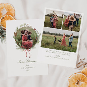 Cartes Pour Fêtes Annuelles Végétation d'hiver Wreath Red Bow Photo