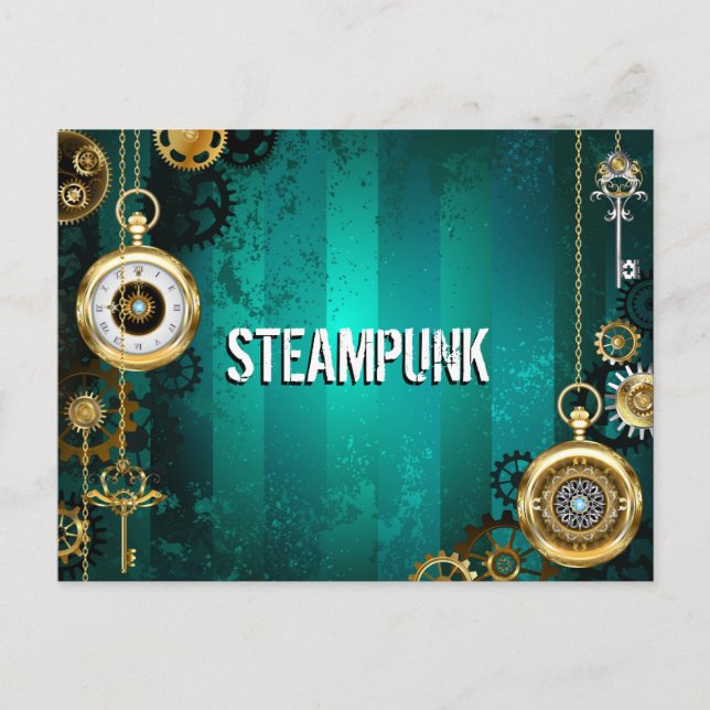 Cartes Pour Fêtes Annuelles Veille bijoux Steampunk sur un Arrière - plan vert (Devant)