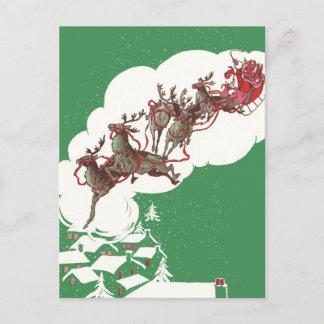 Cartes Pour Fêtes Annuelles Veille de Noël vintage, Père Noël rétro en traînea