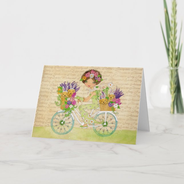 Cartes Pour Fêtes Annuelles Vélo Fleurs de Pâques avec Chiens de laboratoire (Devant)