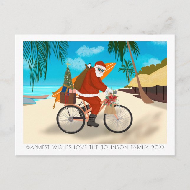 Cartes Pour Fêtes Annuelles Vélo Père Noël Tropical Island Summer Holiday (Devant)