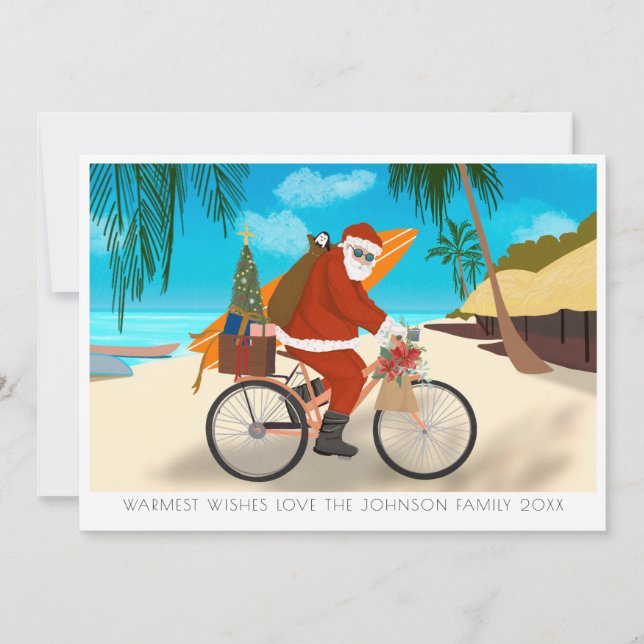 Cartes Pour Fêtes Annuelles Vélo Père Noël Tropical Island Summer Holiday (Devant)