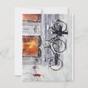 Cartes Pour Fêtes Annuelles Vélos En Tempête De Neige En Aquarelle