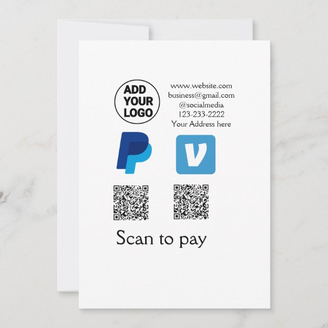 Cartes Pour Fêtes Annuelles Venmo paypal scan pour payer ajouter q r code logo (Devant)