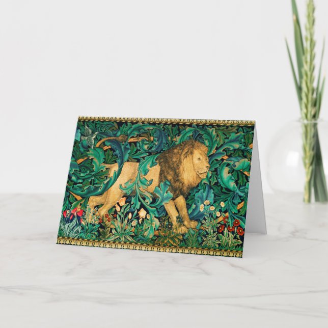 Cartes Pour Fêtes Annuelles VERDURE, ANIMAUX FORESTIERS LION Floral (Devant)